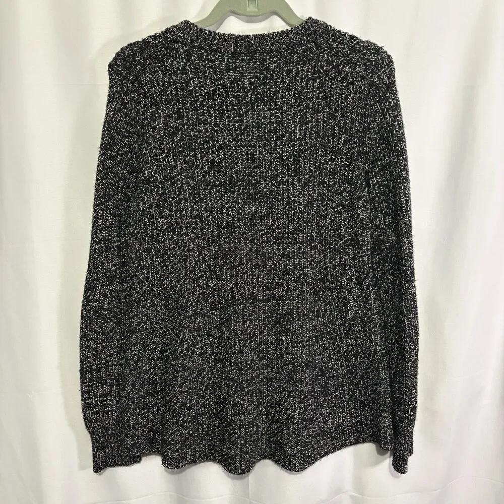 Athleta Sierra Crew Black/White Marled Wool Blend Knit Sweater Size Medium